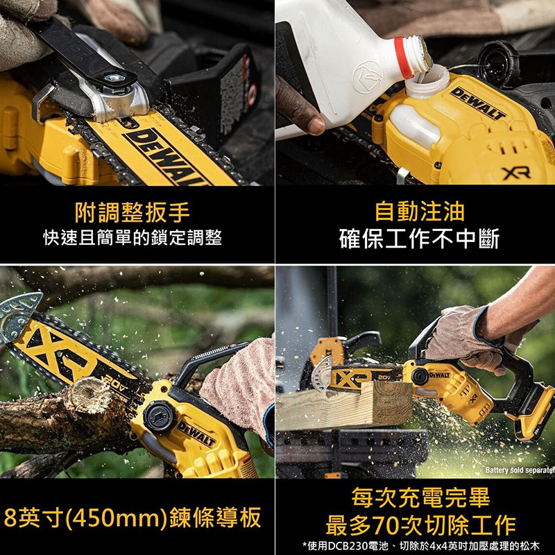 20V 無碳刷8"鏈鋸機(空機) DCCS623B