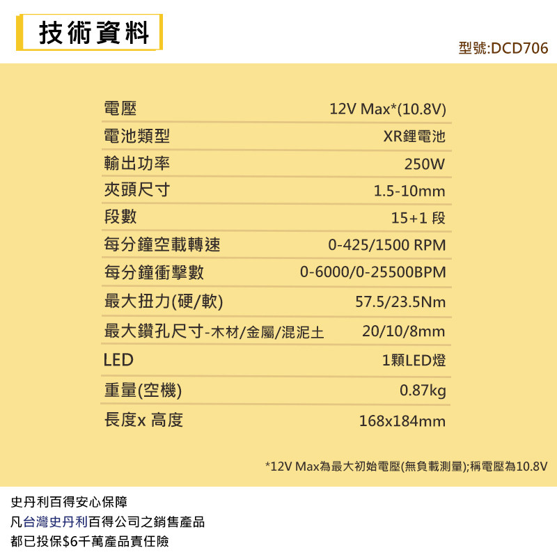 12V無碳刷震動電鑽調扭起子機(雙電3.0Ah) DCD706L2