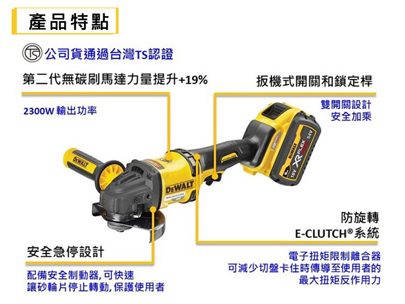 60V 無碳刷5"砂輪機(雙電3.0Ah) DCG418X2