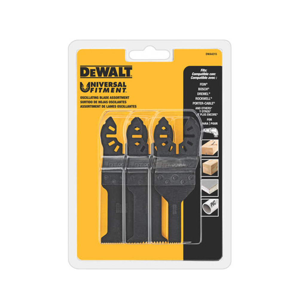 美國 DEWALT 得偉 磨切機配件3片式套裝組 帶釘木材及木材、石膏板及PVC切割用刀片 DWA4215