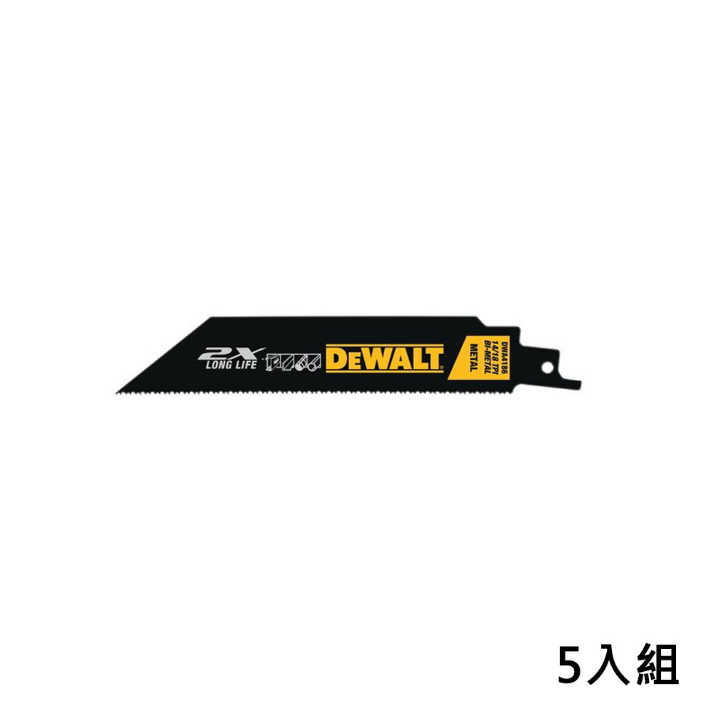 美國 得偉 DEWALT 雙金屬2倍耐用 特殊塗層金屬鋸片 金屬管材及鋼材用軍刀鋸片152mm DWA4186 (5入)