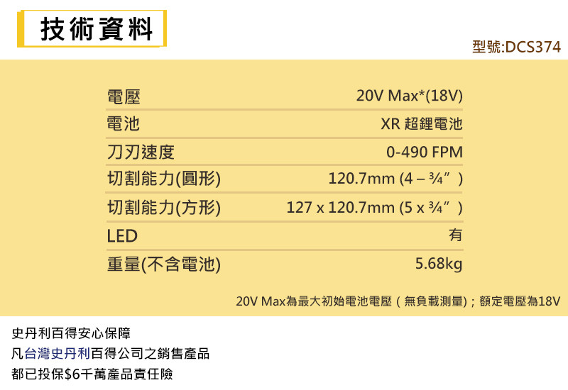 20V 無碳刷5帶鋸機(空機.紙盒版) DCS374B