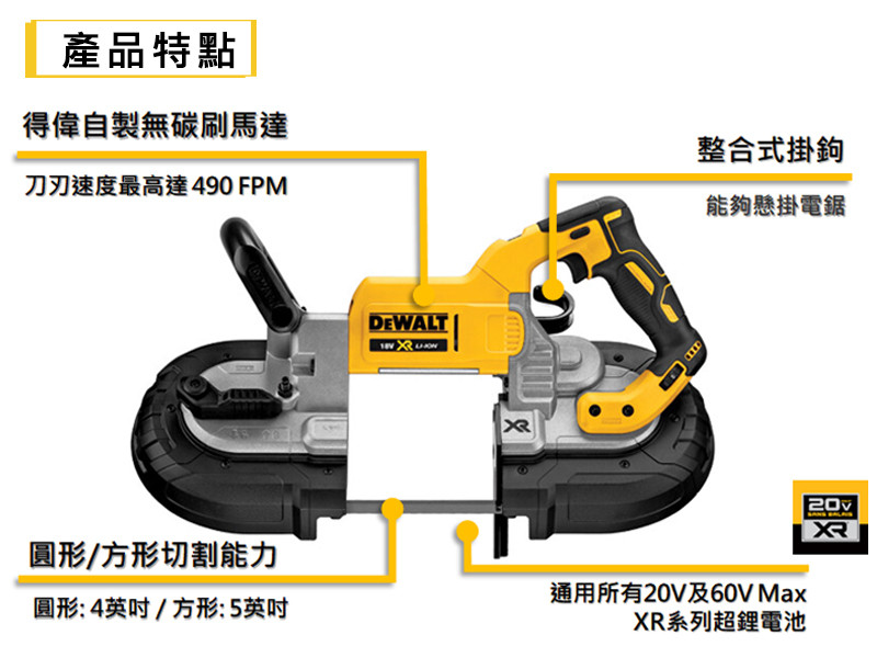 20V 無碳刷5帶鋸機(空機.紙盒版) DCS374B