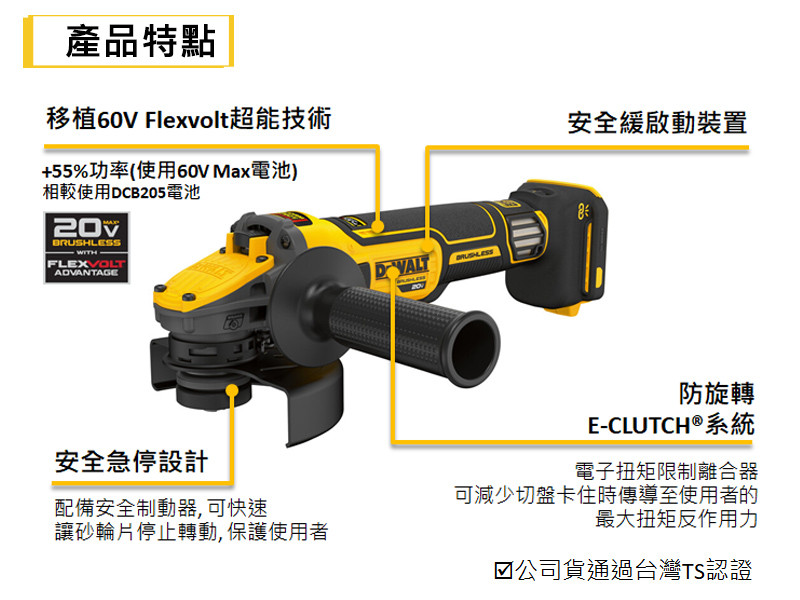 20V MAX 5"砂輪機-側開關(單電3.0Ah) DCG409VSX1
