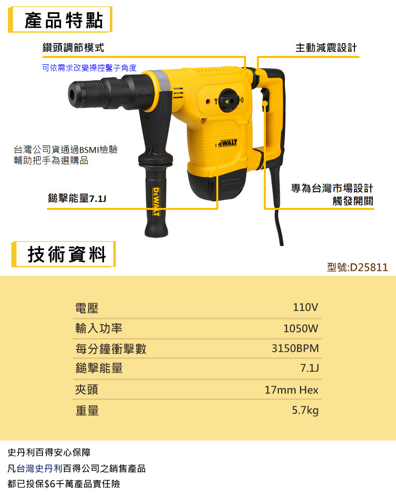 1050W 5KG 17mm 電動鑿破機 D25811K