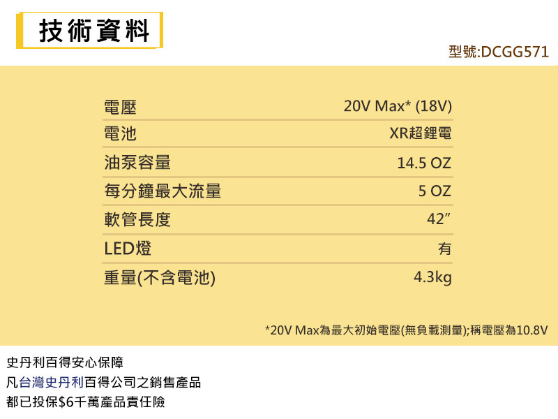 20V 超鋰電黃油槍(單電4.0Ah) DCGG571M1
