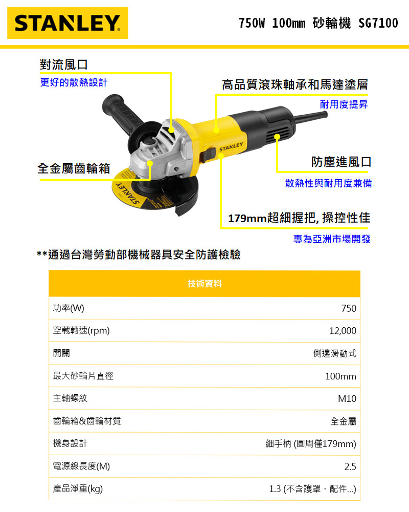 750W 100mm 砂輪機(側滑式) SG7100