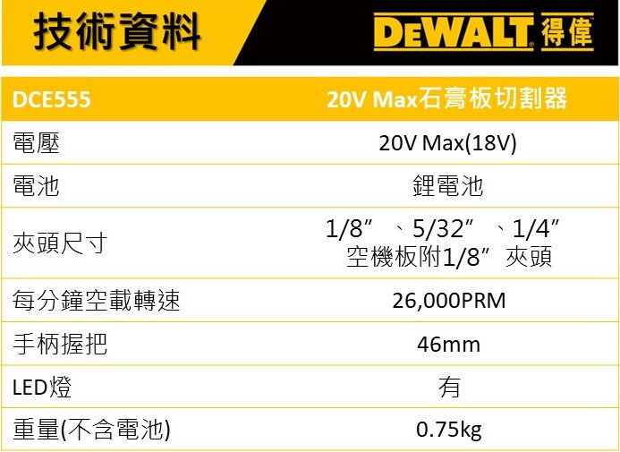 20V 石膏板開孔機(空機) DCE555B
