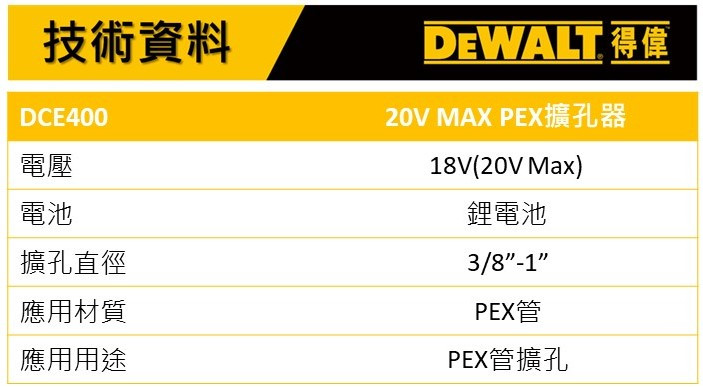 20V  PEX擴孔器(空機) DCE400