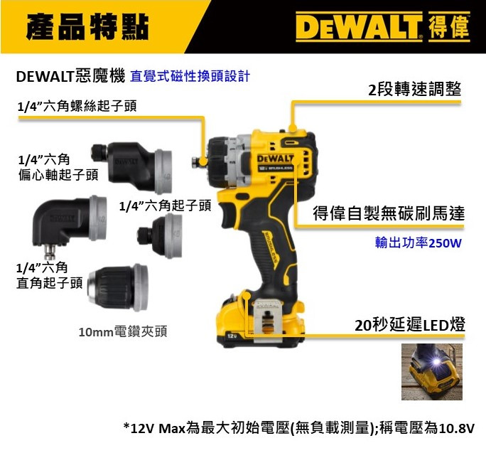 12V無碳刷換頭拆裝起子機(收納袋、空機) DCD703N