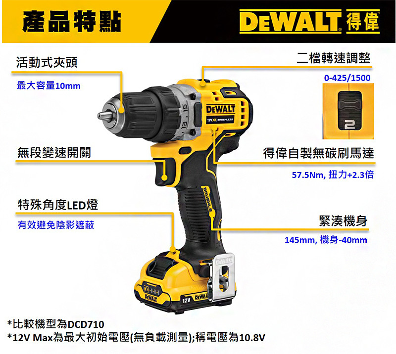 12V 無刷式調扭電鑽(空機) DCD701