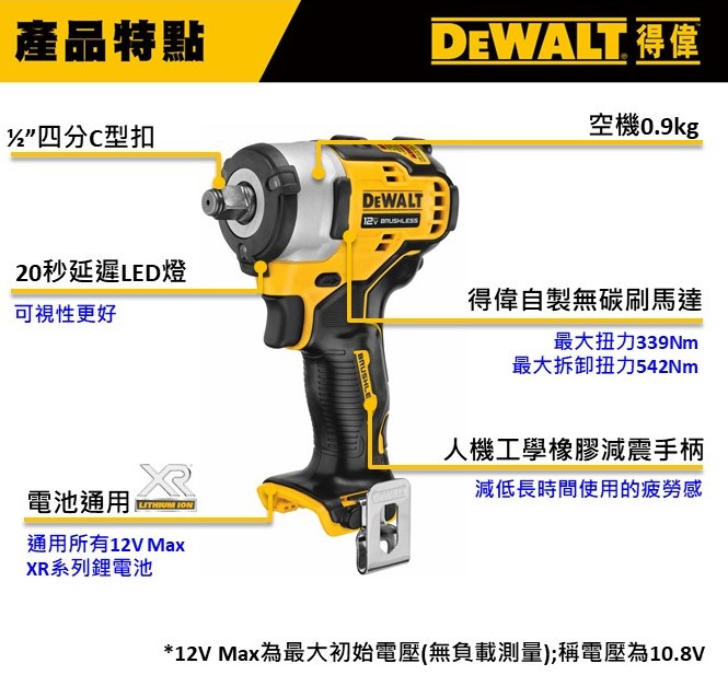12V 無碳刷4分衝擊扳手(空機.紙盒) DCF901B