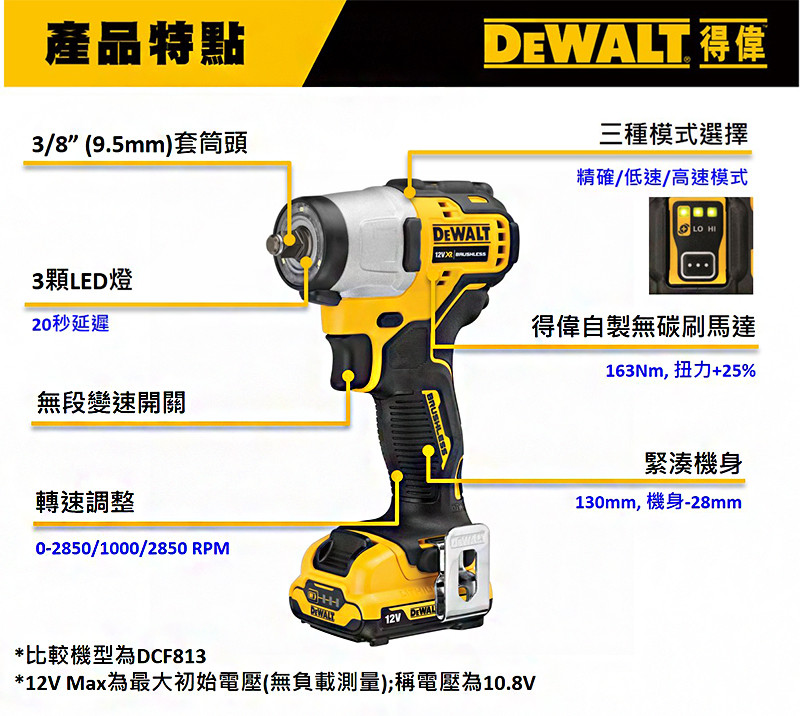 12V 無刷式衝擊3分扳手(空機) DCF902