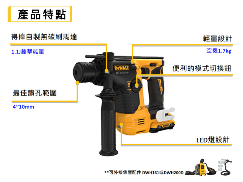 12V無碳刷四溝二用電鎚鑽(空機) DCH072