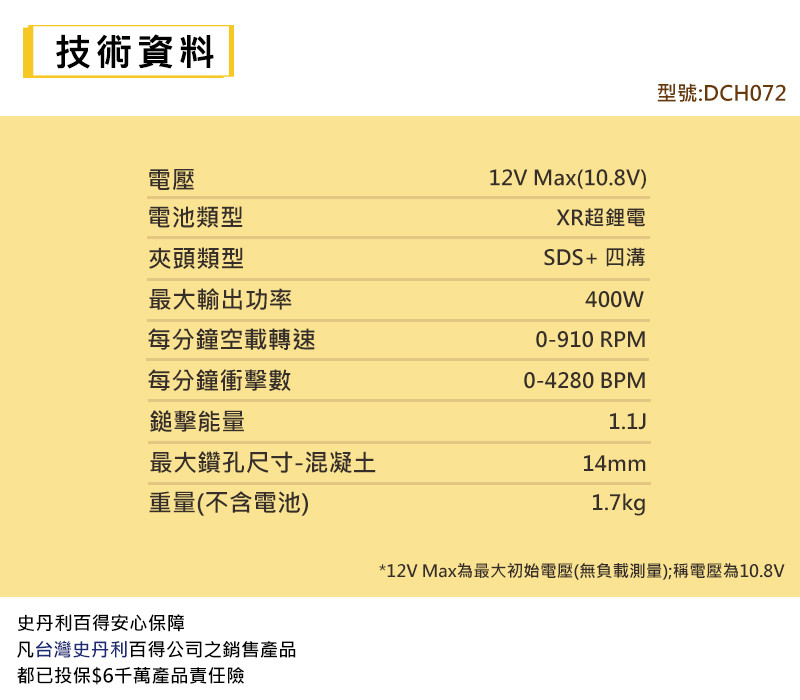 12V無碳刷四溝二用電鎚鑽(空機) DCH072