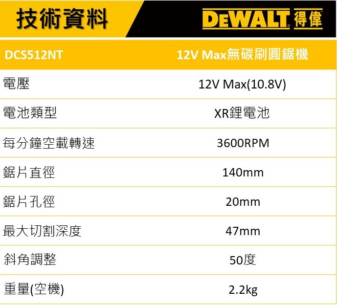 12V  無碳刷圓鋸機(空機) DCS512NT