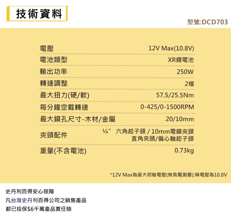 12V 無碳刷換頭拆裝起子機(收納袋、空機) DCD703N