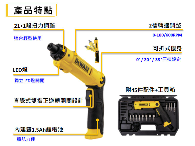 8V 45件式調扭起子機+工具盒 DCF008-TW