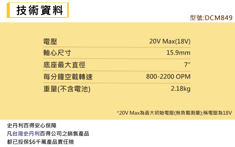 20V無碳刷可調速打蠟機(空機) DCM849B