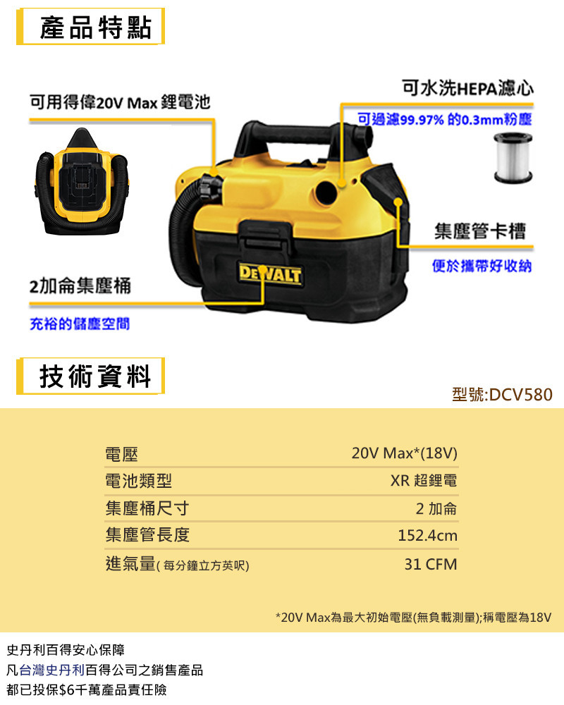 20V 充電式乾濕兩用吸塵器 空機 DCV580N