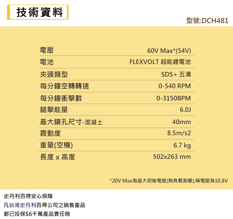 60V 無碳刷五溝三用電鎚鑽(空機) DCH481