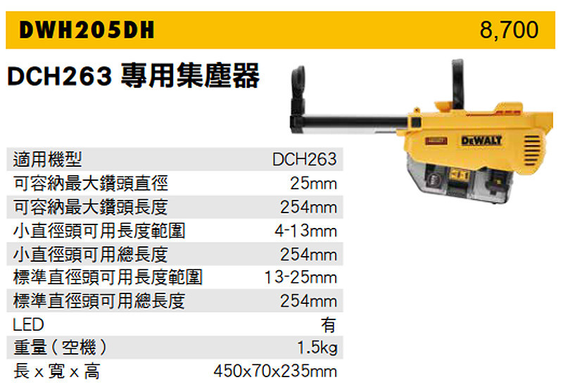 18-20V四溝電鎚鑽集塵器(DCH263用)  DWH205DH